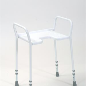 white gap fronted shower stool with arms