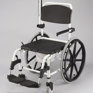 mobile shower commode chair with black upholstery