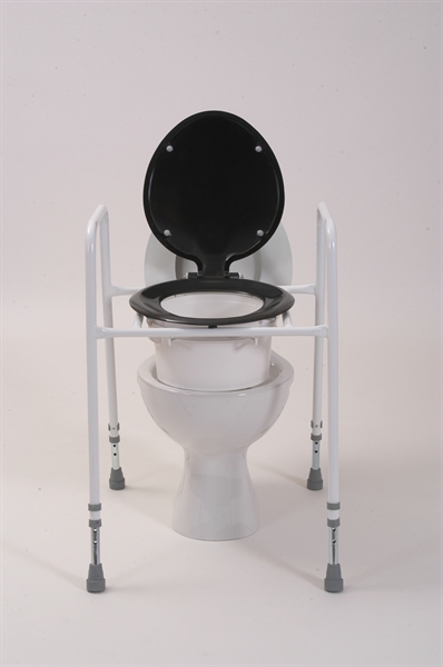 black raised seat over a toilet