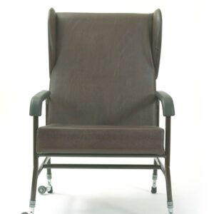 brown high backed chair with wings