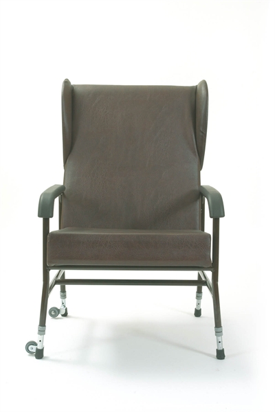 brown high backed chair with wings