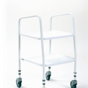 white wheeled trolley with two trays