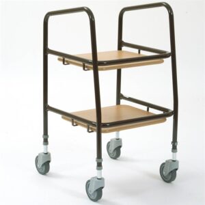 brown wheeled trolley with two trays