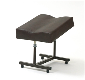 Brown H frame footstool with contoured top