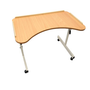 a table with a curved front on a white background.