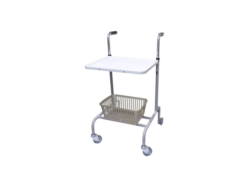 Trolley with 4 wheels a basket and a tray