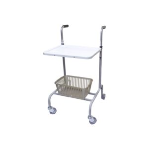 Wheeled trolley with basket and tray