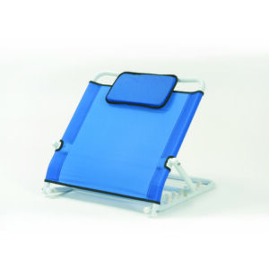 A blue fabric backrest on a white background